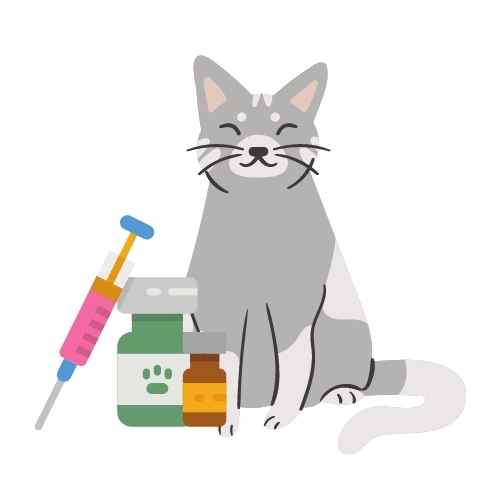 kočka s injekcí a lékama - ilustrace